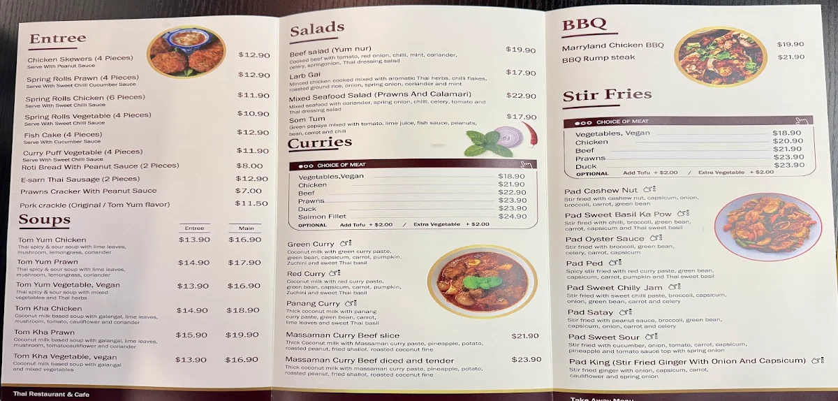 Menu, Thai Restaurant and Cafe