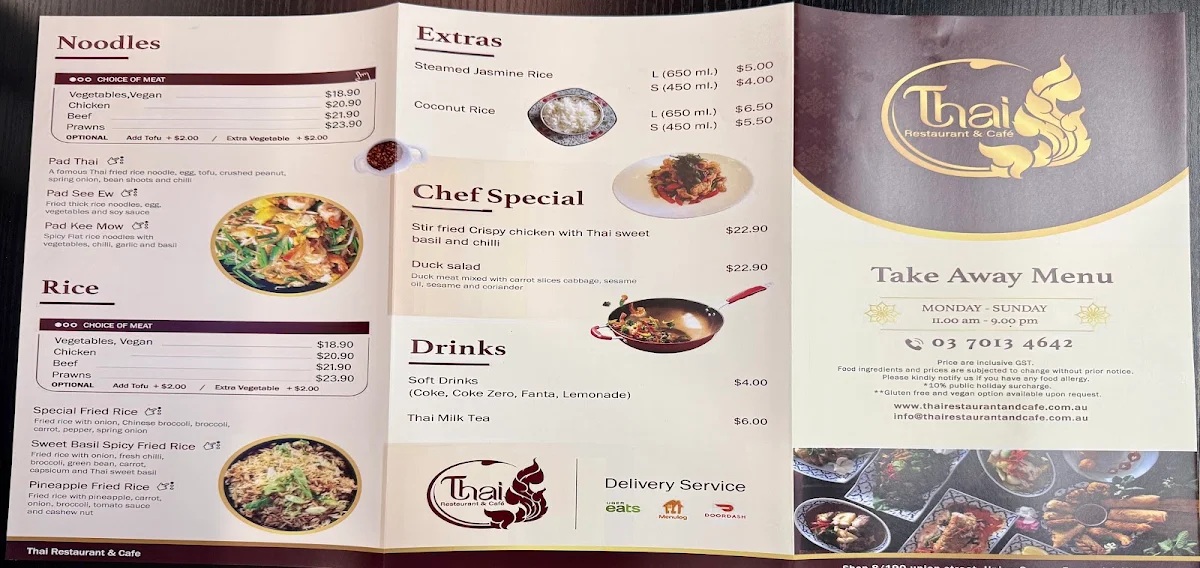 Menu, Thai Restaurant and Cafe