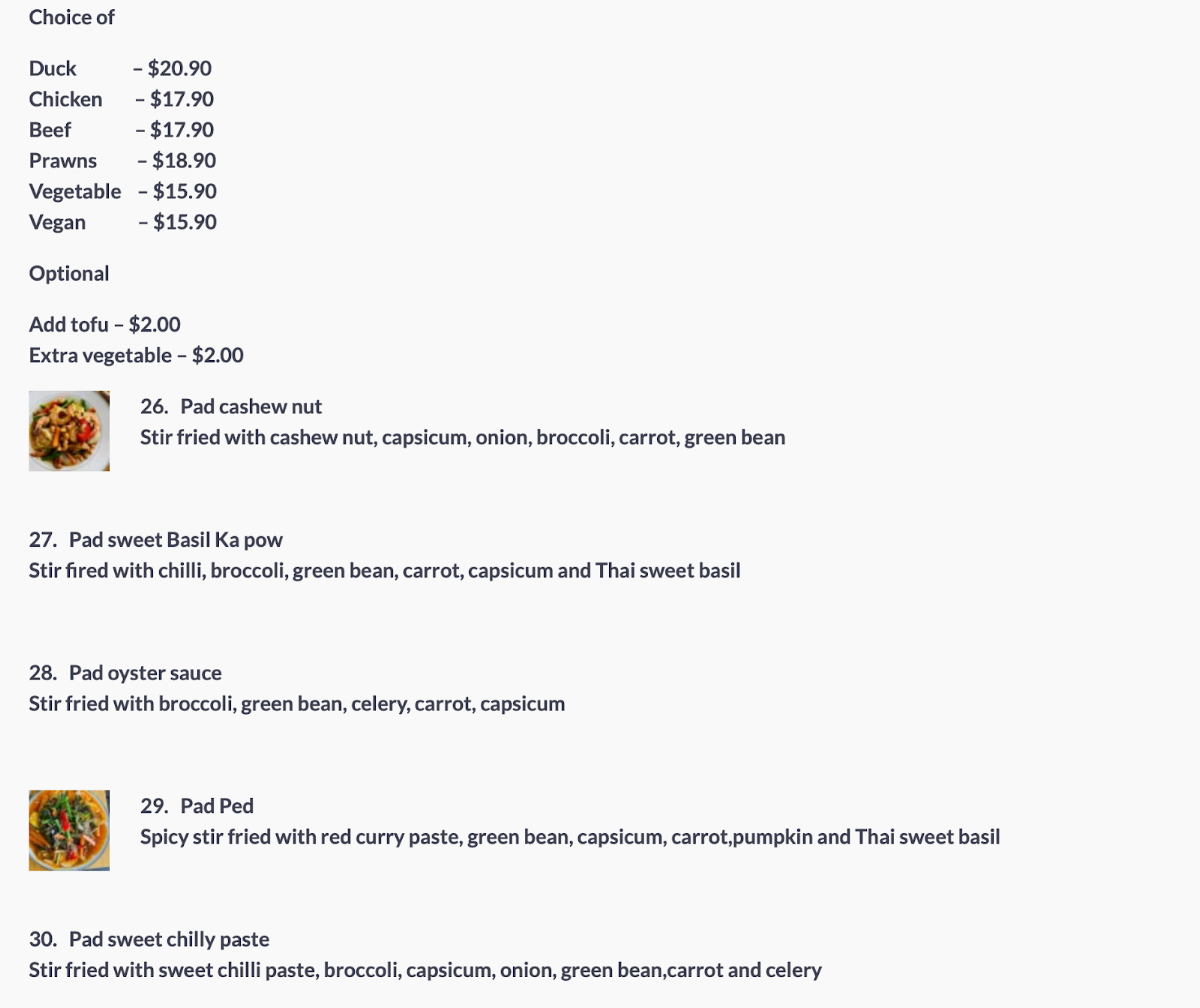 Menu, Thai Restaurant and Cafe