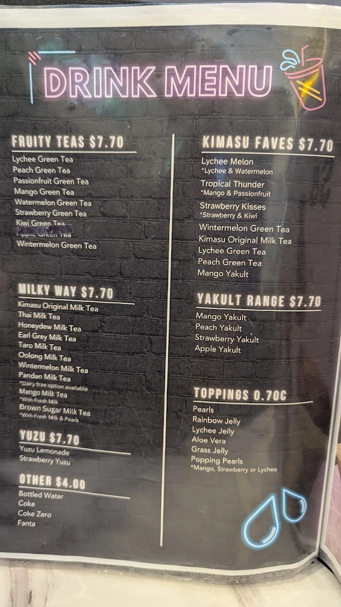 Menu, Kimasu