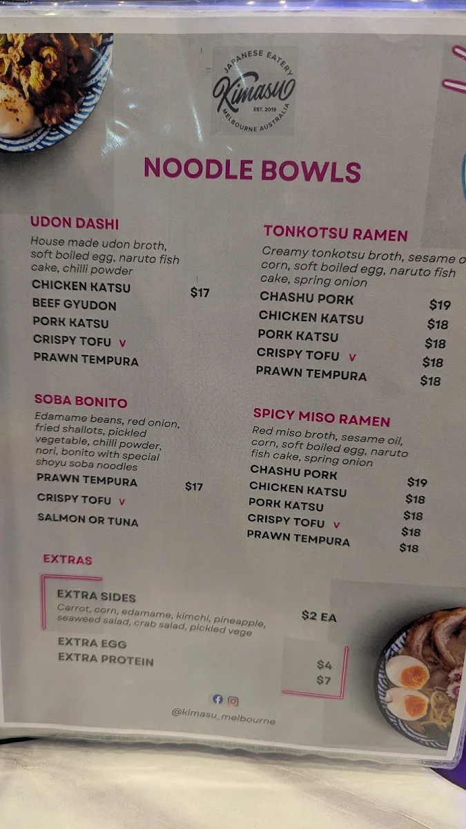 Menu, Kimasu