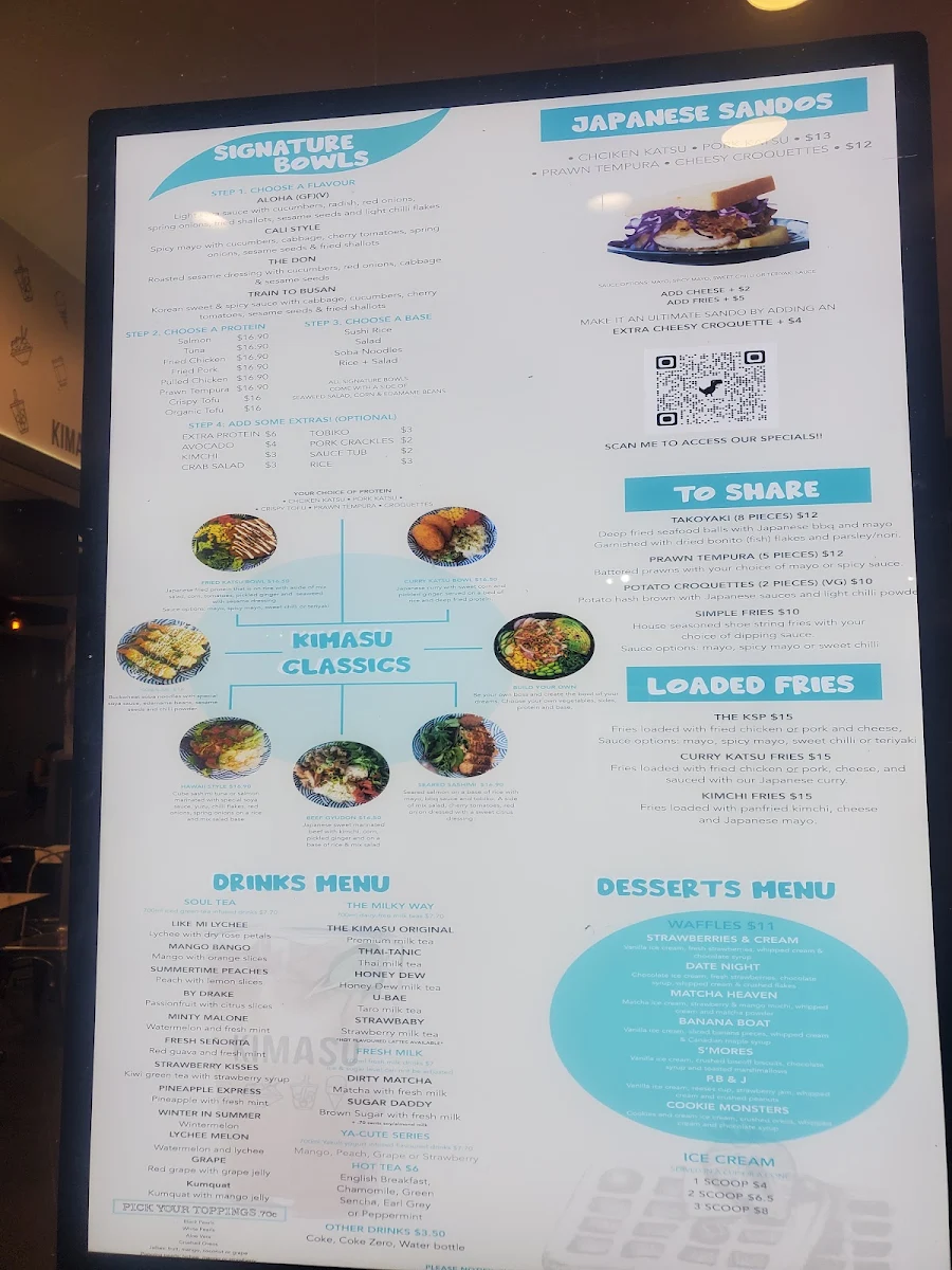 Menu, Kimasu