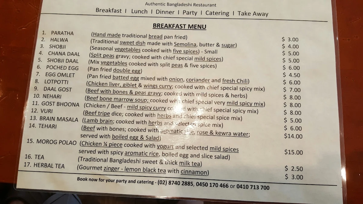 Menu, DAWAT Restaurant - Authentic Bangladeshi Cuisine