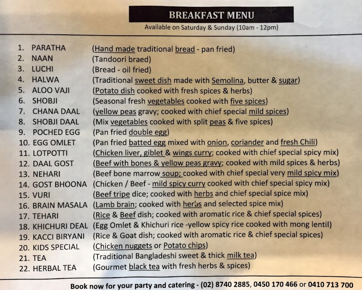Menu, DAWAT Restaurant - Authentic Bangladeshi Cuisine