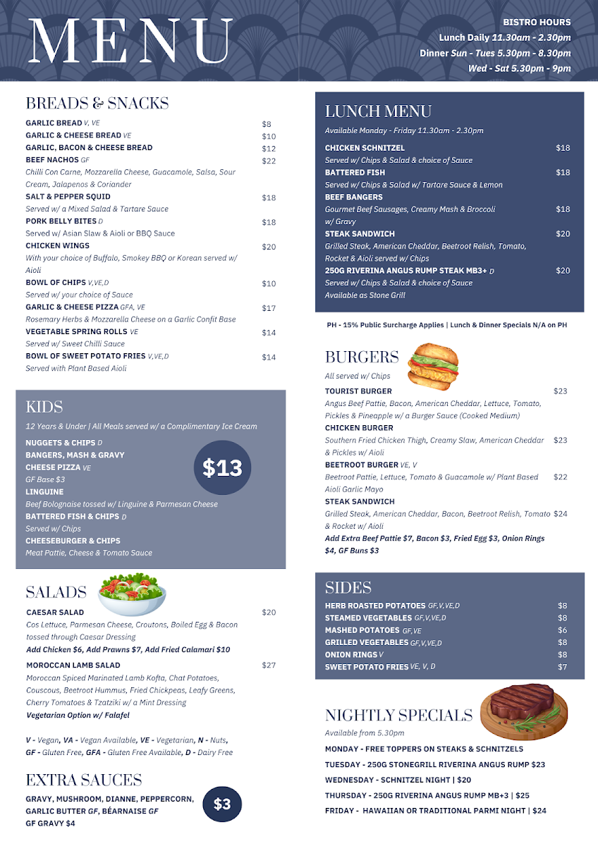 Menu, Tourist Hotel