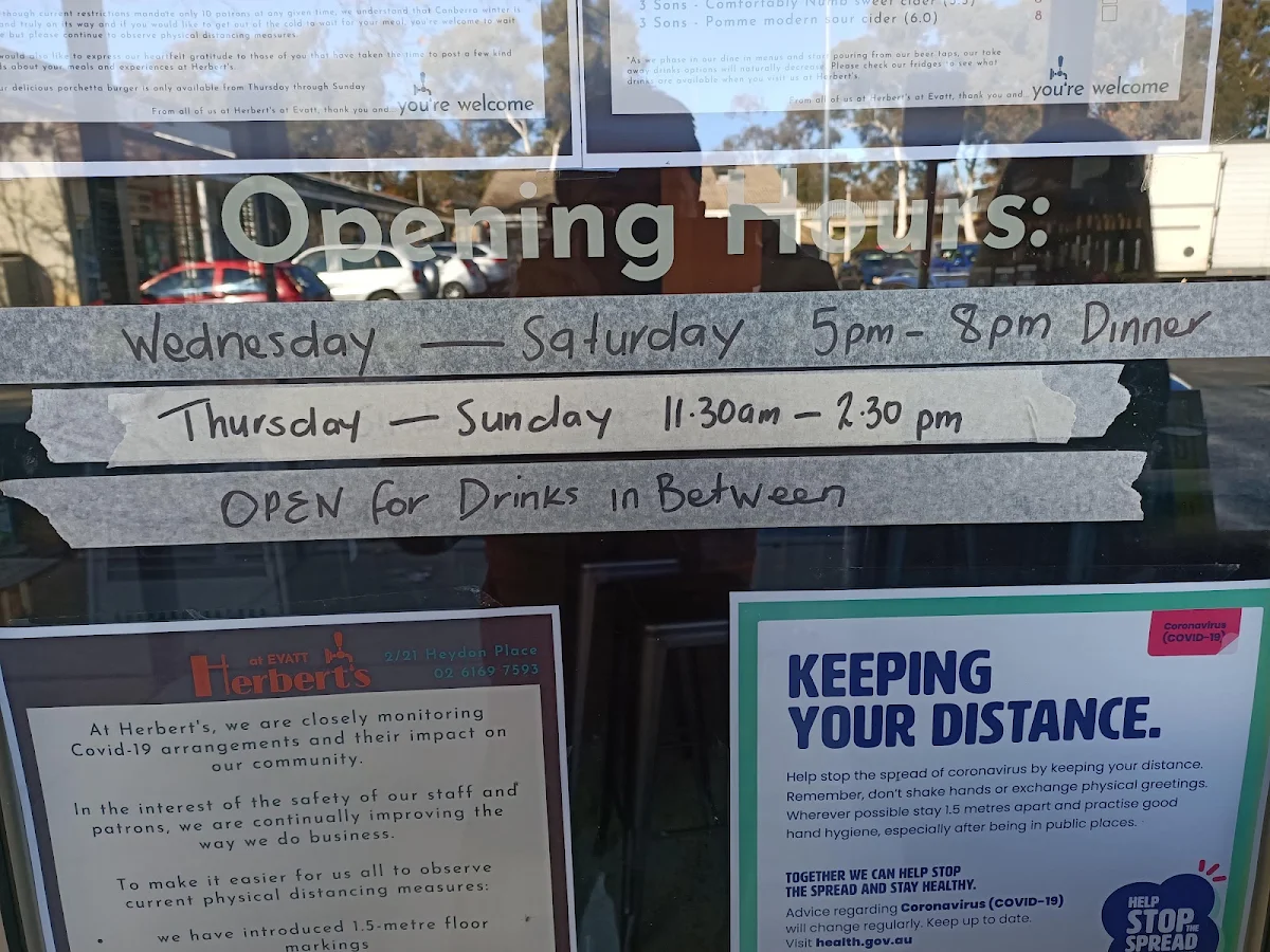 Menu, Herbert's at Evatt