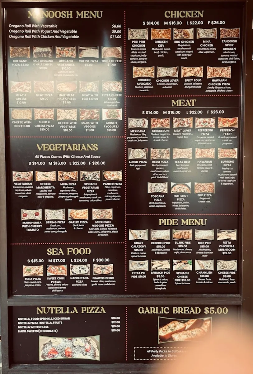 Menu, MINA BAKERY Westmead