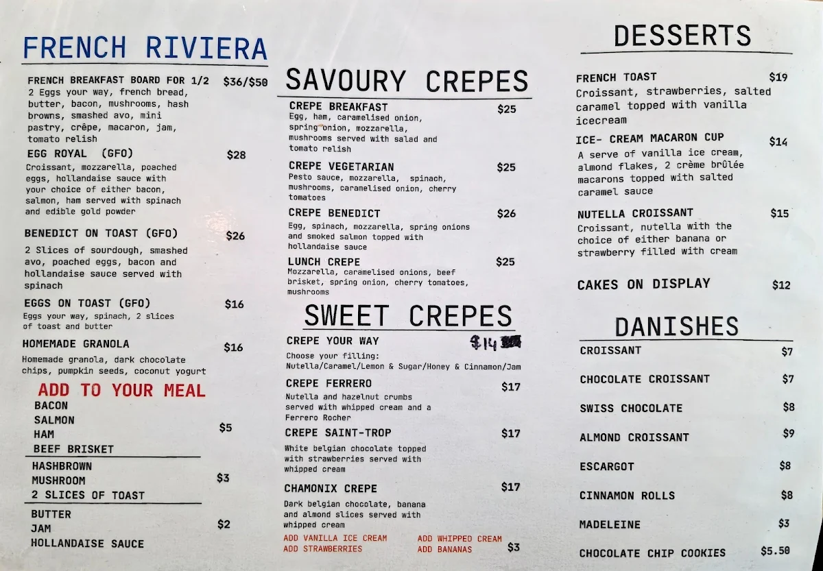 Menu, French Riviera by Maison Saint-Honoré