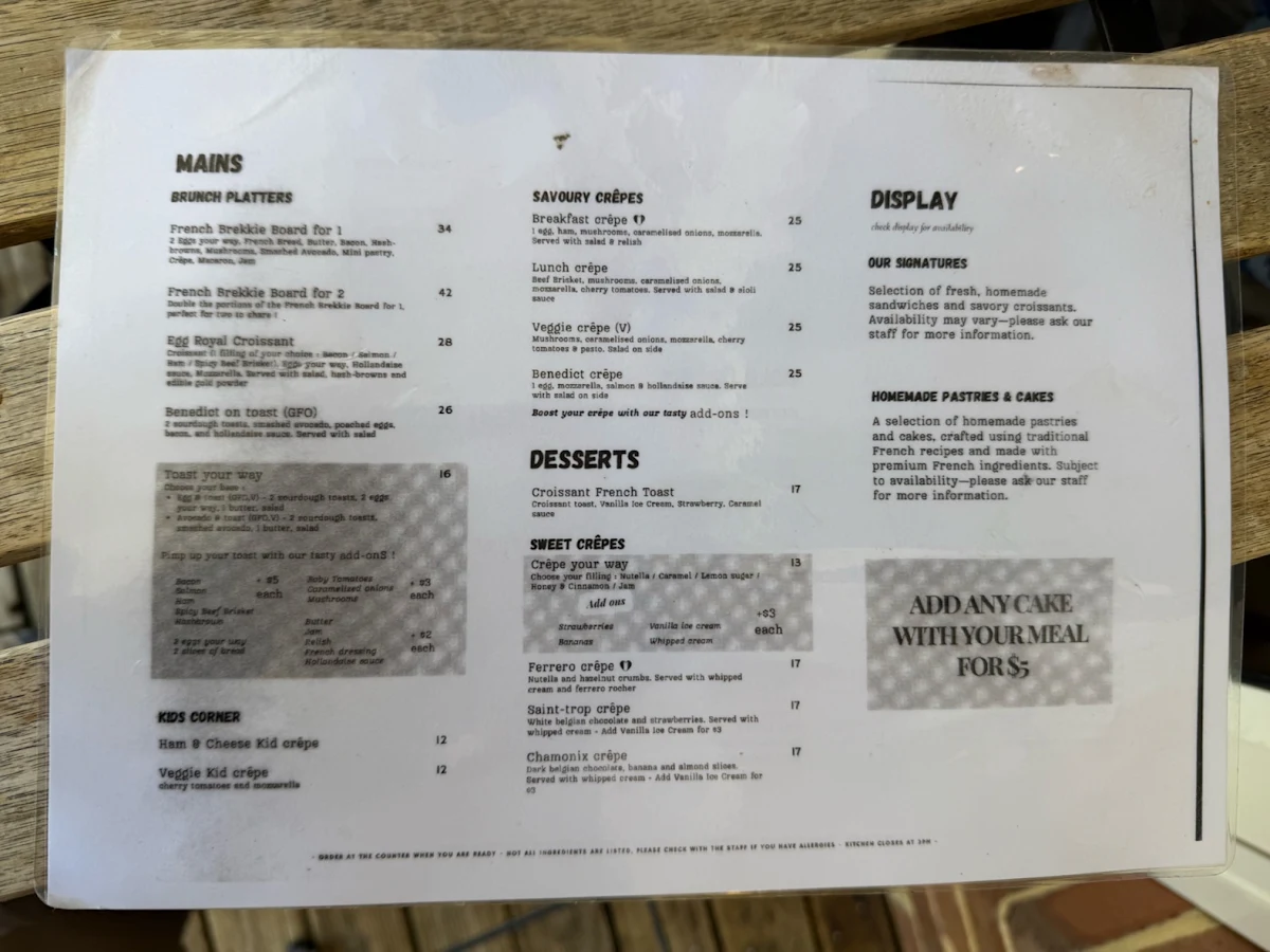 Menu, French Riviera by Maison Saint-Honoré