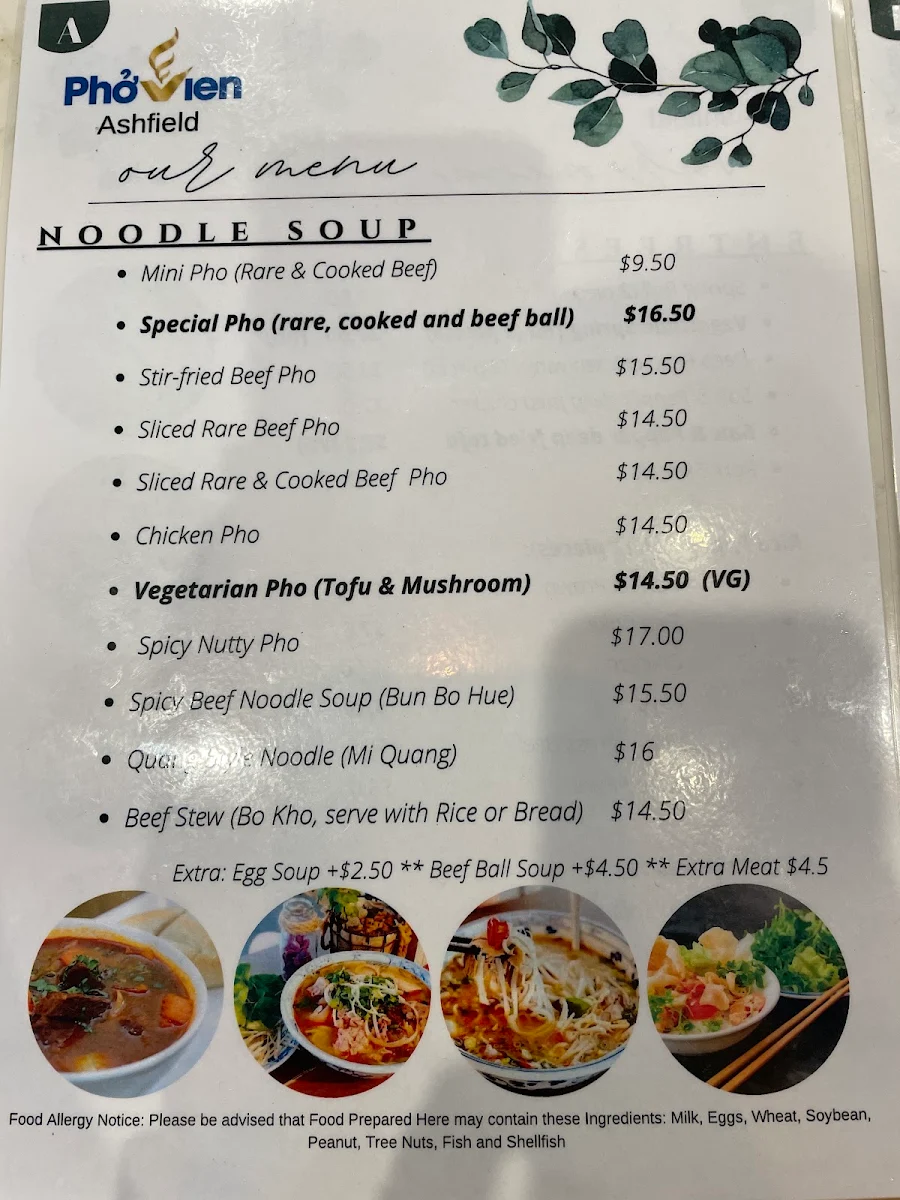 Menu, Pho Vien