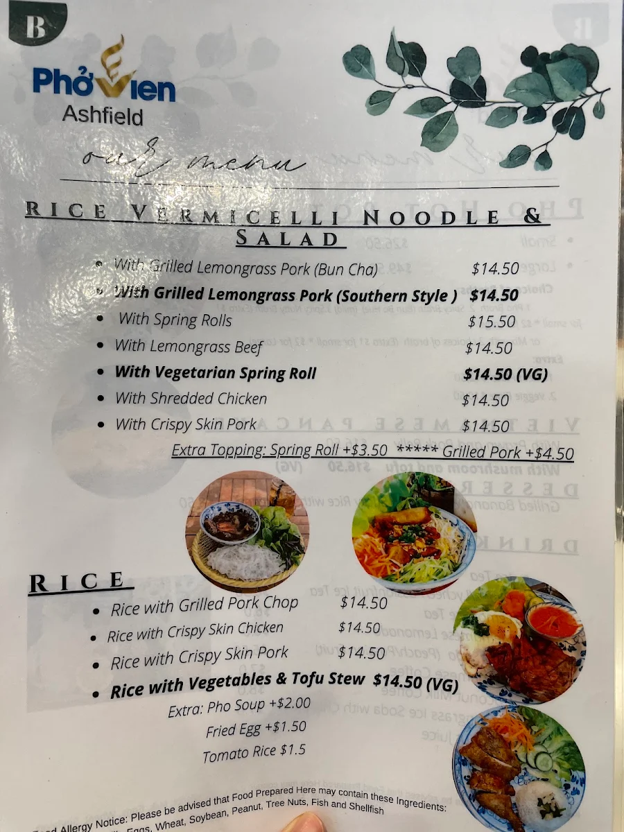Menu, Pho Vien