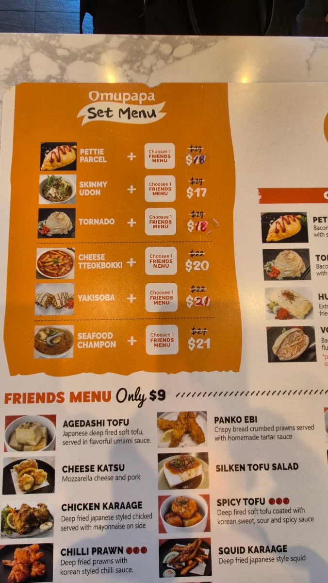 Menu, OMUPAPA