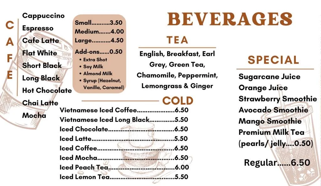 Menu, N.Lee Bakery & Cafe