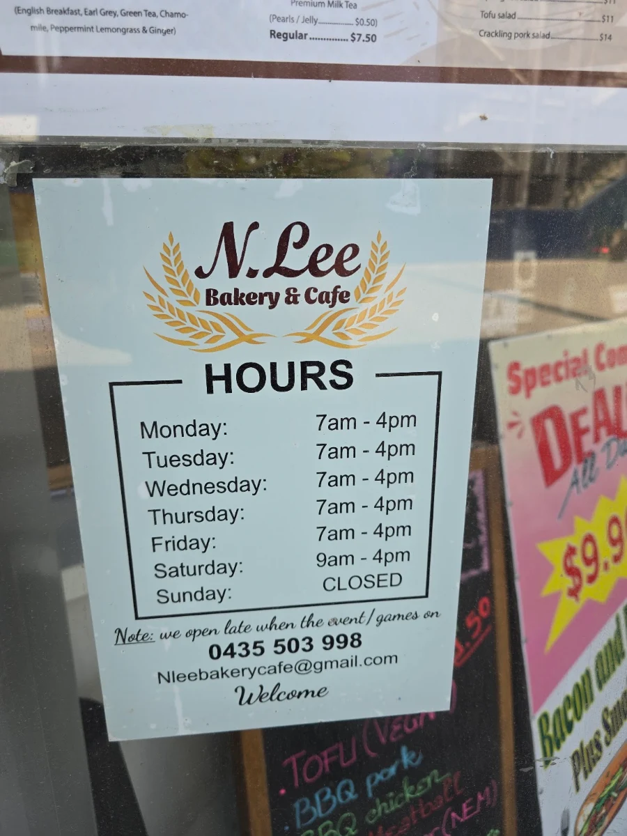 Menu, N.Lee Bakery & Cafe
