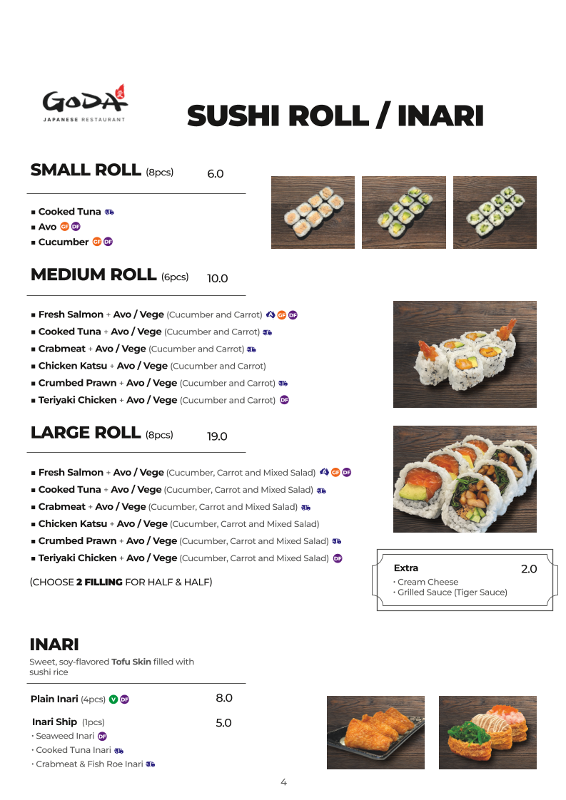 Menu, Goda Donburi Japanese restaurant