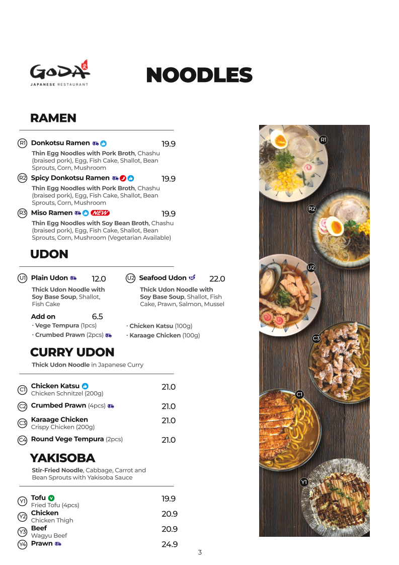 Menu, Goda Donburi Japanese restaurant