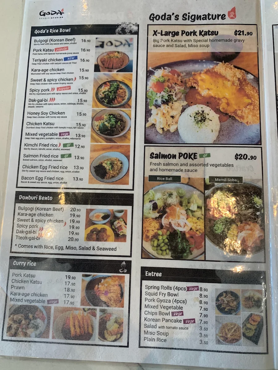 Menu, Goda Donburi Japanese restaurant