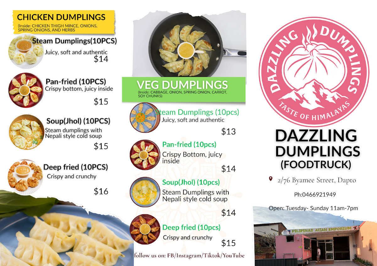 Menu, Dazzling Dumplings ( Food truck)