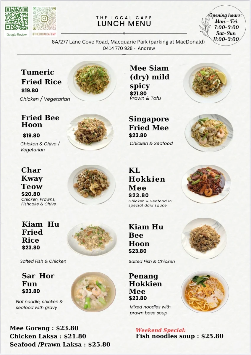 Menu, The Local Cafe Macquarie Park