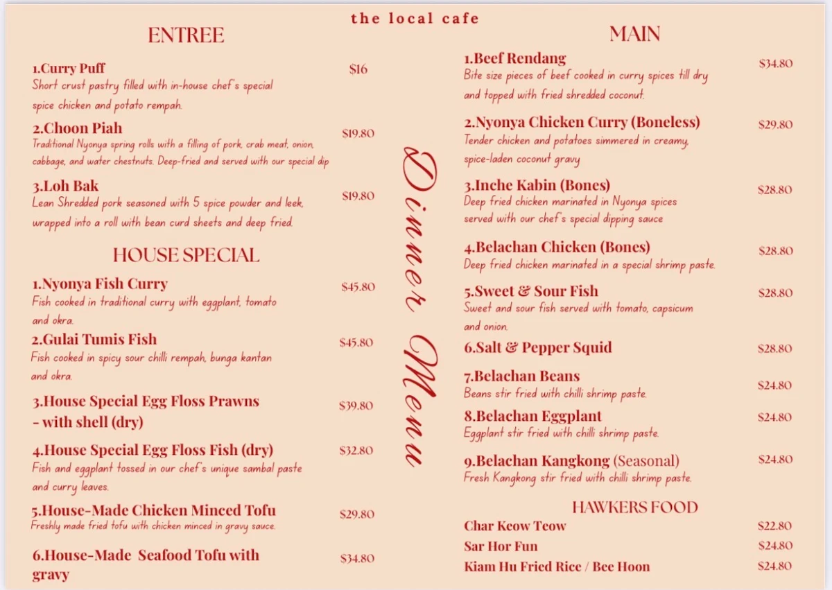 Menu, The Local Cafe Macquarie Park