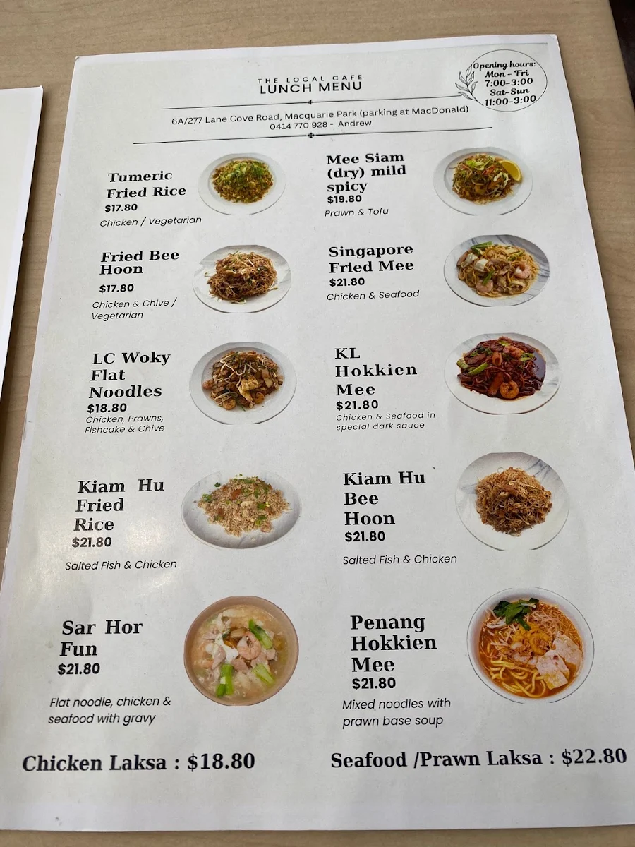 Menu, The Local Cafe Macquarie Park