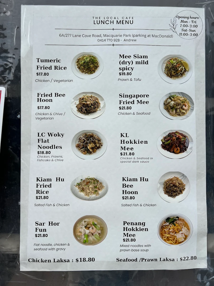 Menu, The Local Cafe Macquarie Park
