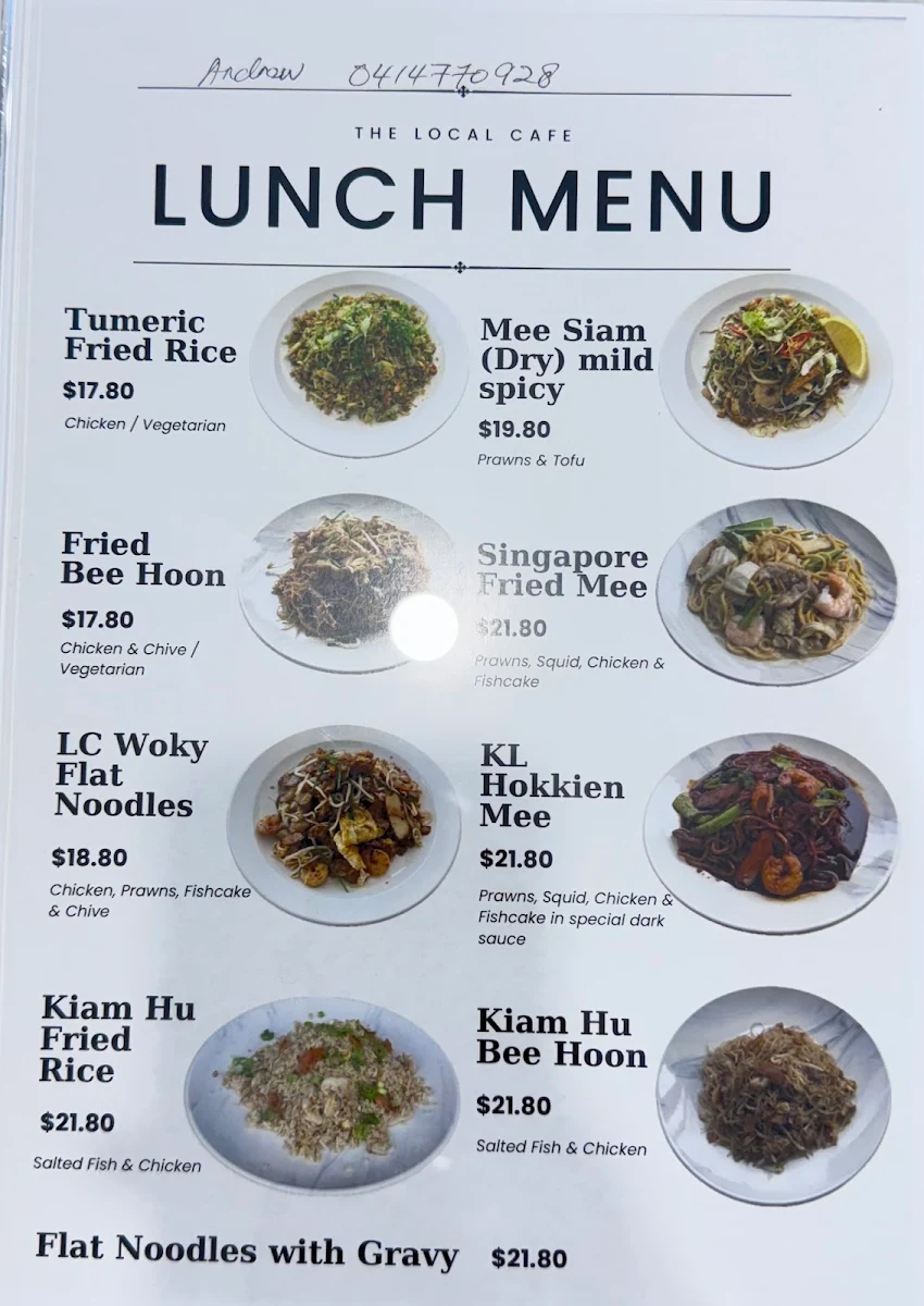Menu, The Local Cafe Macquarie Park