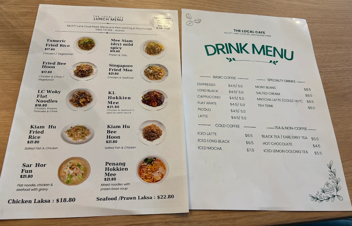 Menu, The Local Cafe Macquarie Park