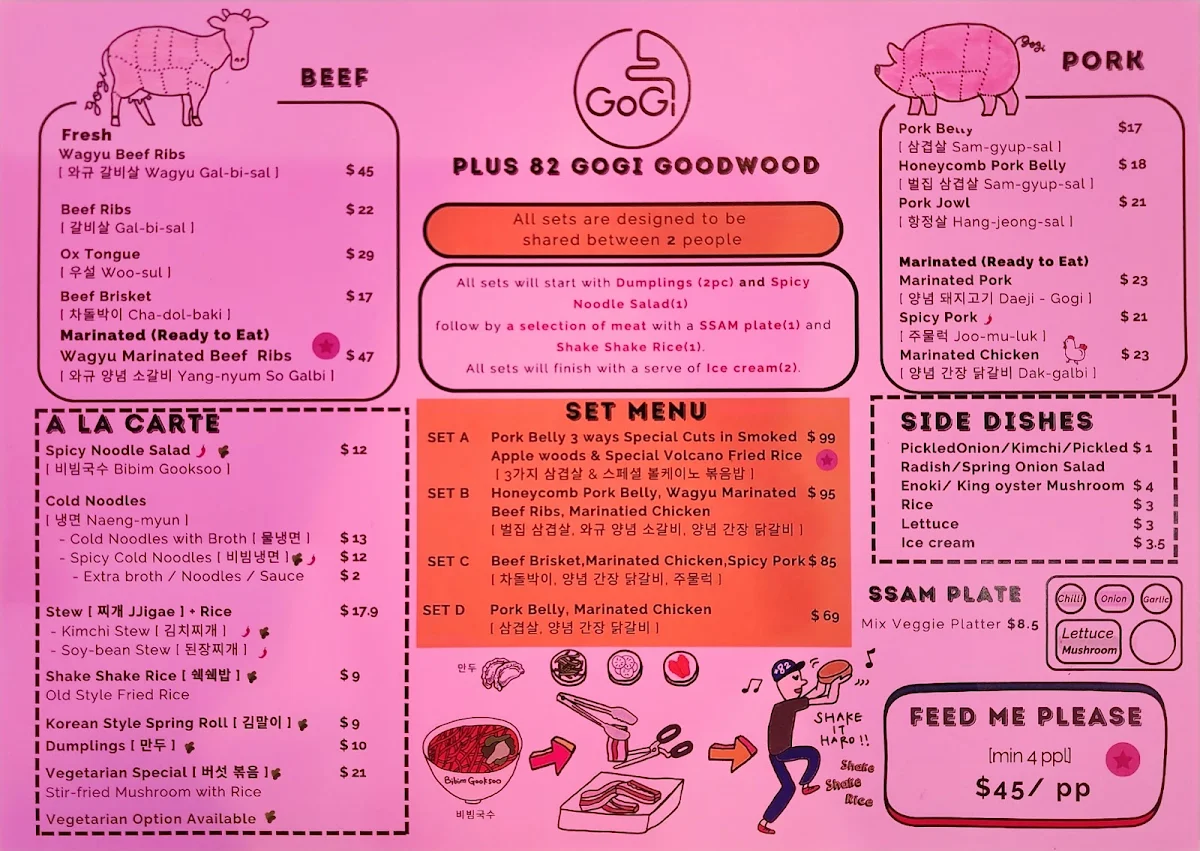 Menu, Plus82Gogi Goodwood Korean BBQ restaurant