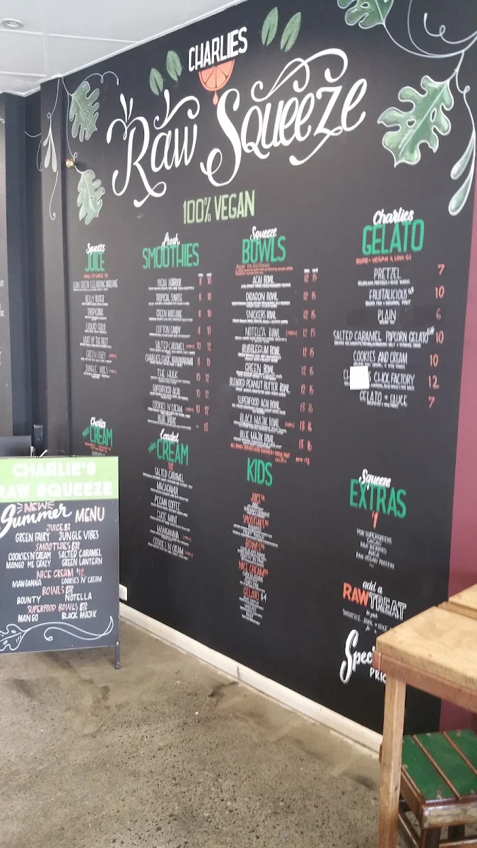 Menu, Charlies Raw Squeeze Greenslopes