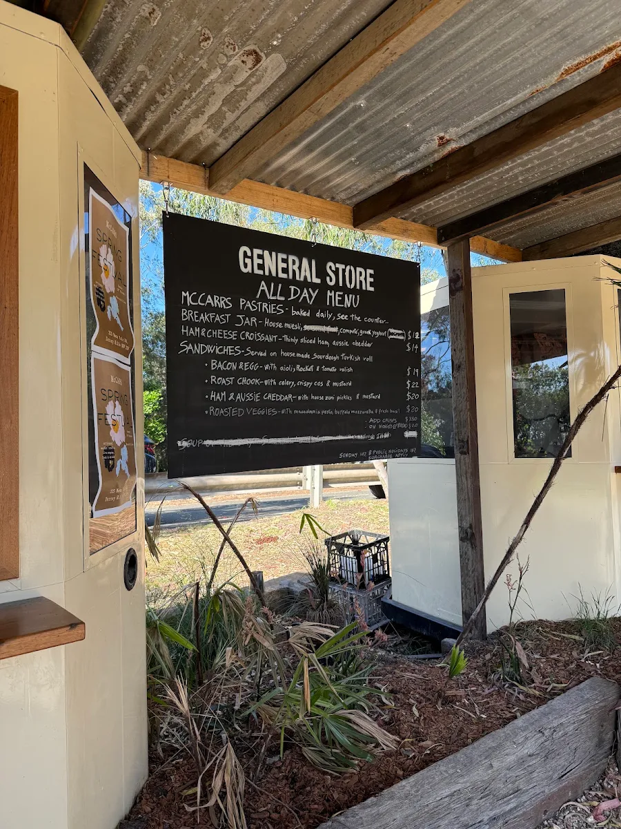 Menu, McCarrs Restaurant & General Store