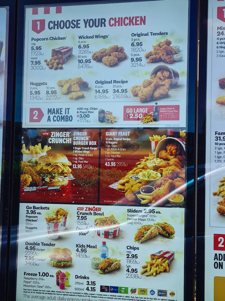 Menu, KFC Coburg