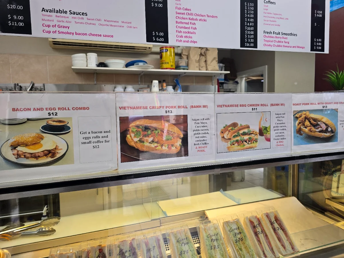 Menu, Chubbies Takeaway