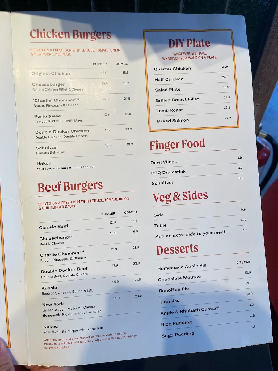 Menu, Chargrill Charlie’s Coogee