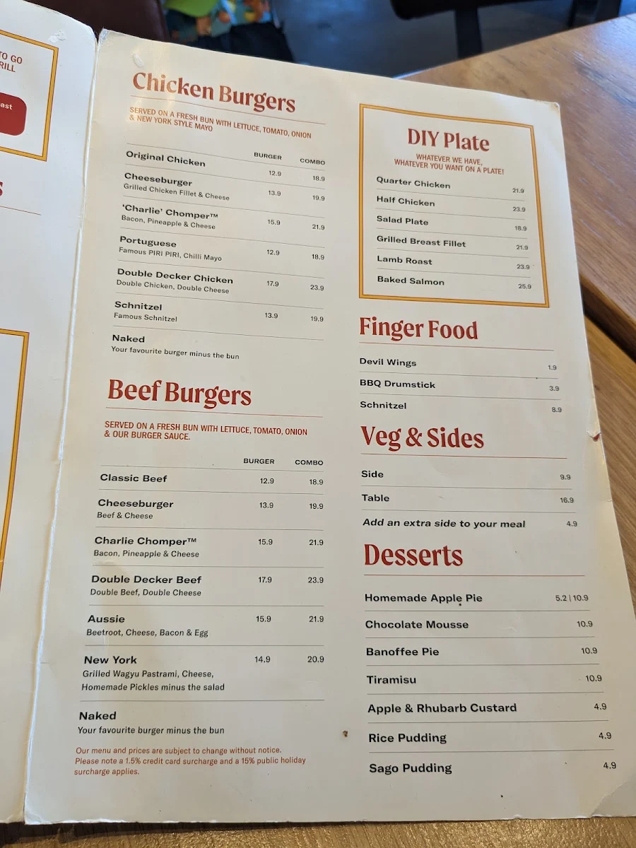 Menu, Chargrill Charlie’s Coogee