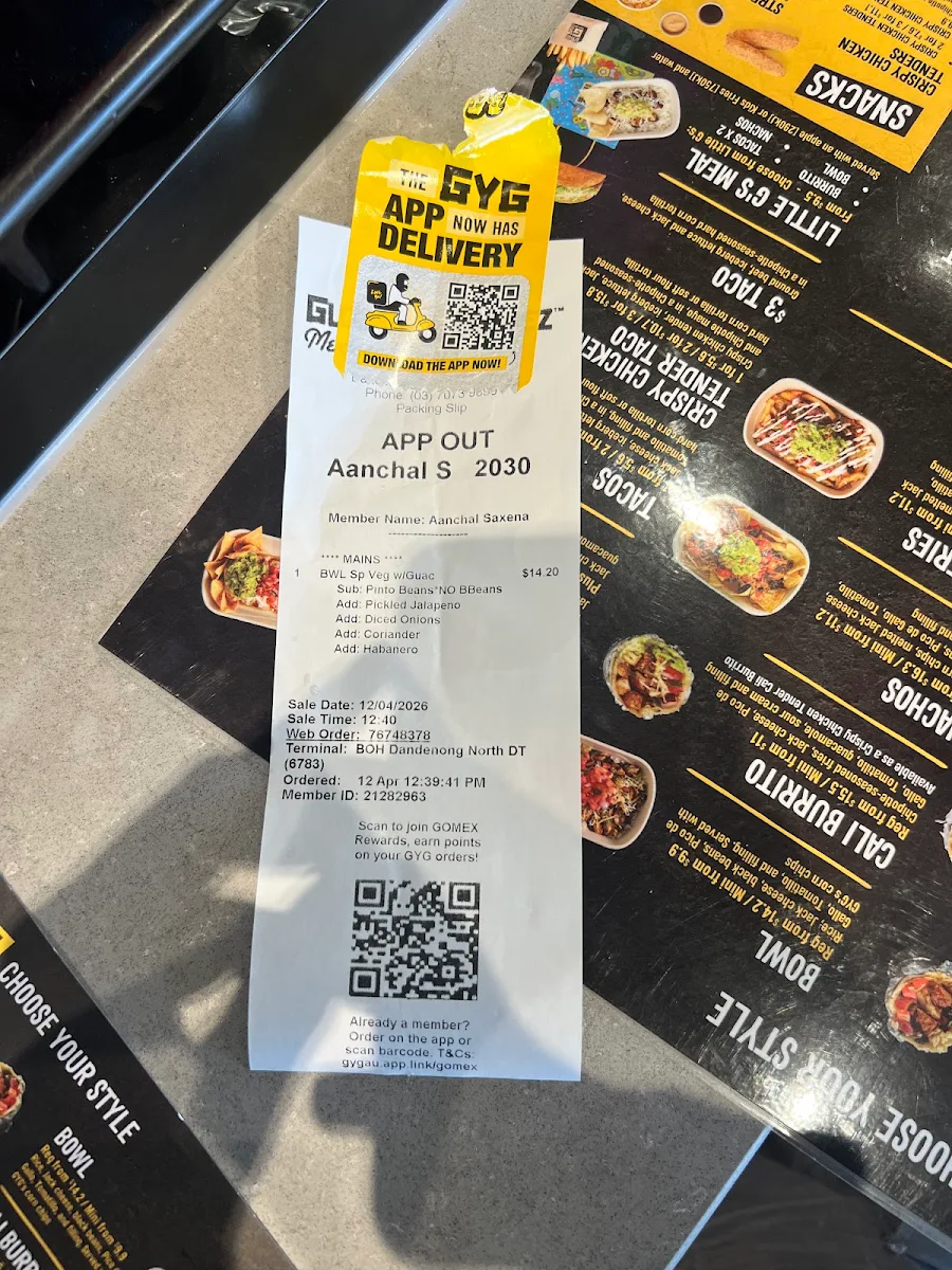 Menu, Guzman y Gomez - Dandenong North