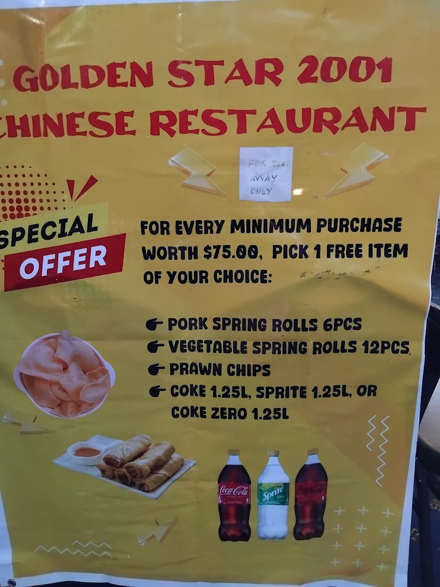 Menu, Golden Star 2001 Chinese Restaurant