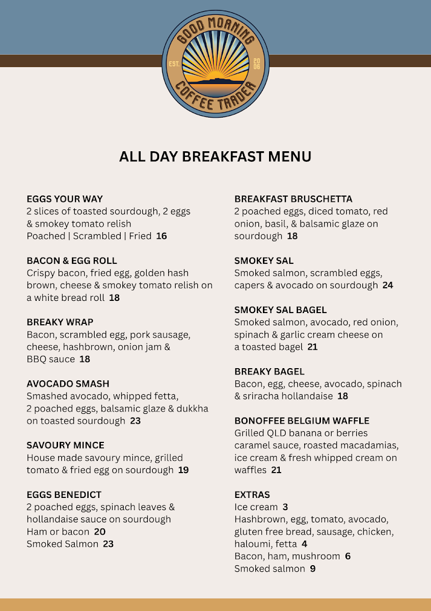 Menu, Good Morning Coffee Trader