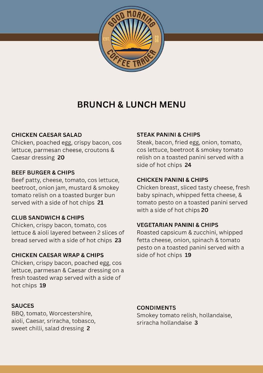 Menu, Good Morning Coffee Trader