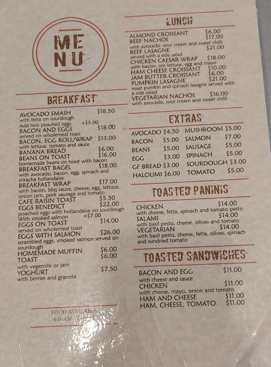 Menu, Good Morning Coffee Trader