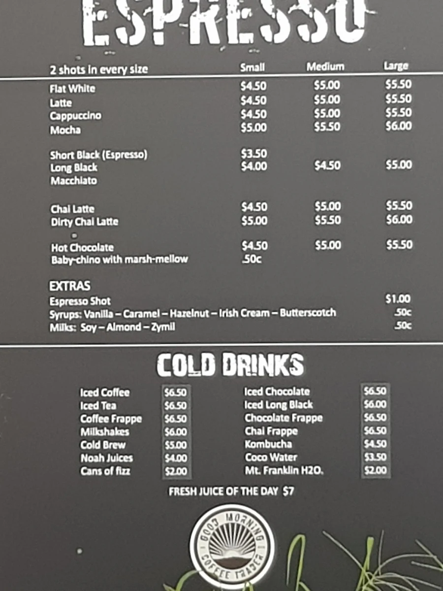 Menu, Good Morning Coffee Trader