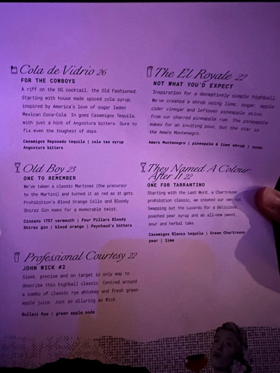 Menu, Bobèche Cocktail Bar