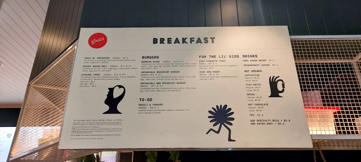 Menu, Grill'd Burgers - Melbourne Airport