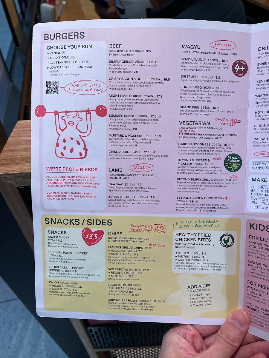 Menu, Grill'd Burgers - Melbourne Airport
