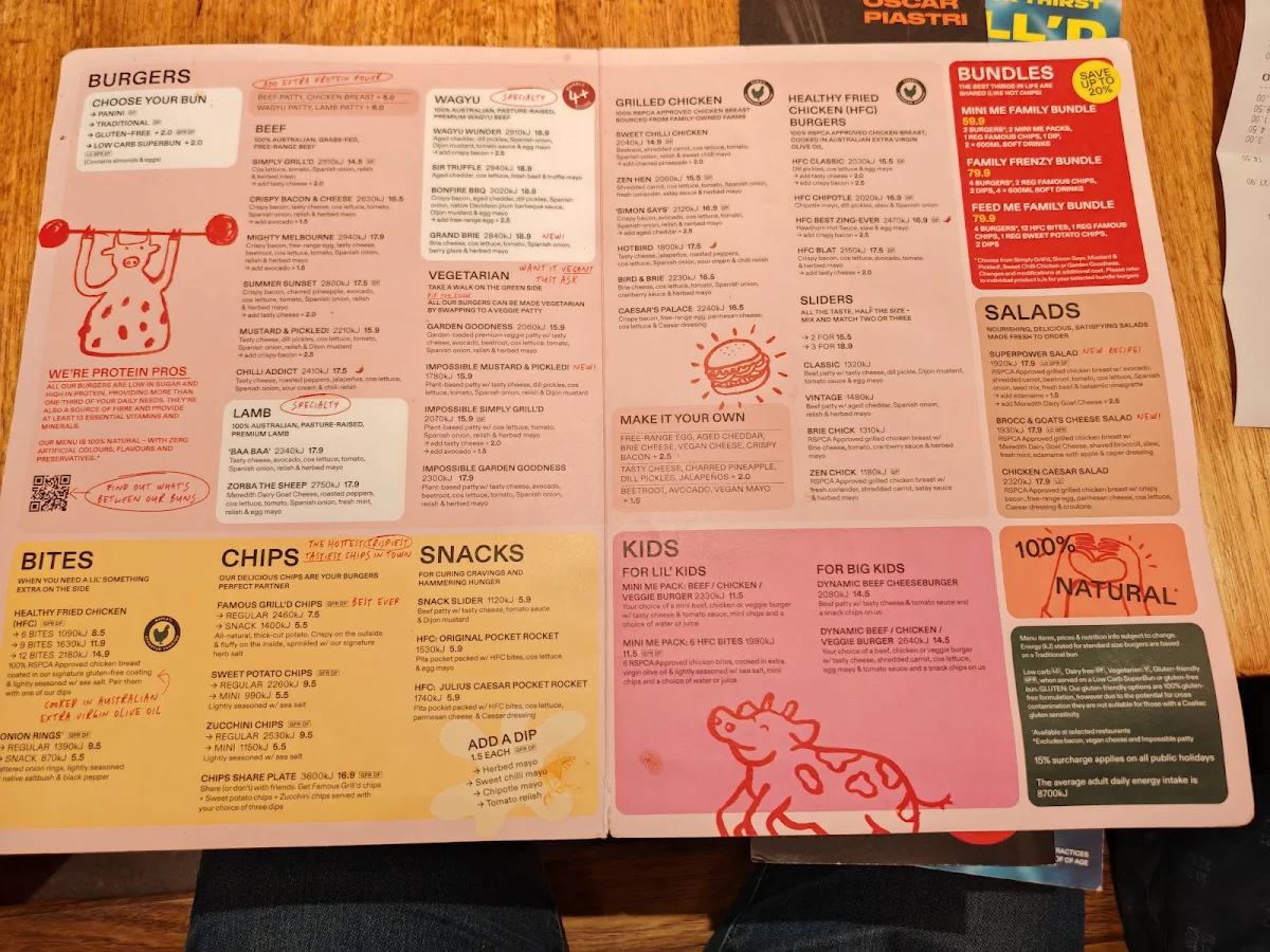 Menu, Grill'd Burgers - Melbourne Airport