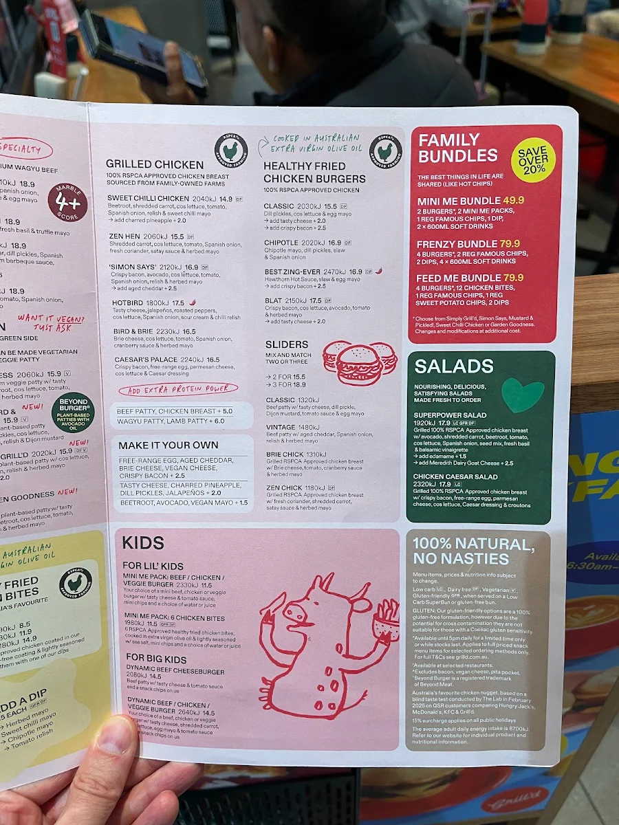 Menu, Grill'd Burgers - Melbourne Airport