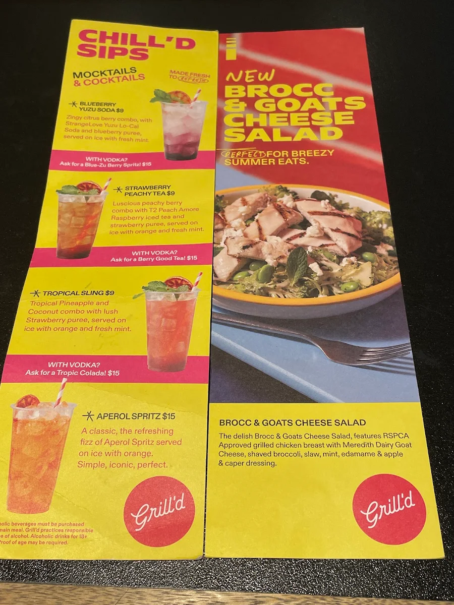 Menu, Grill'd Burgers - Melbourne Airport