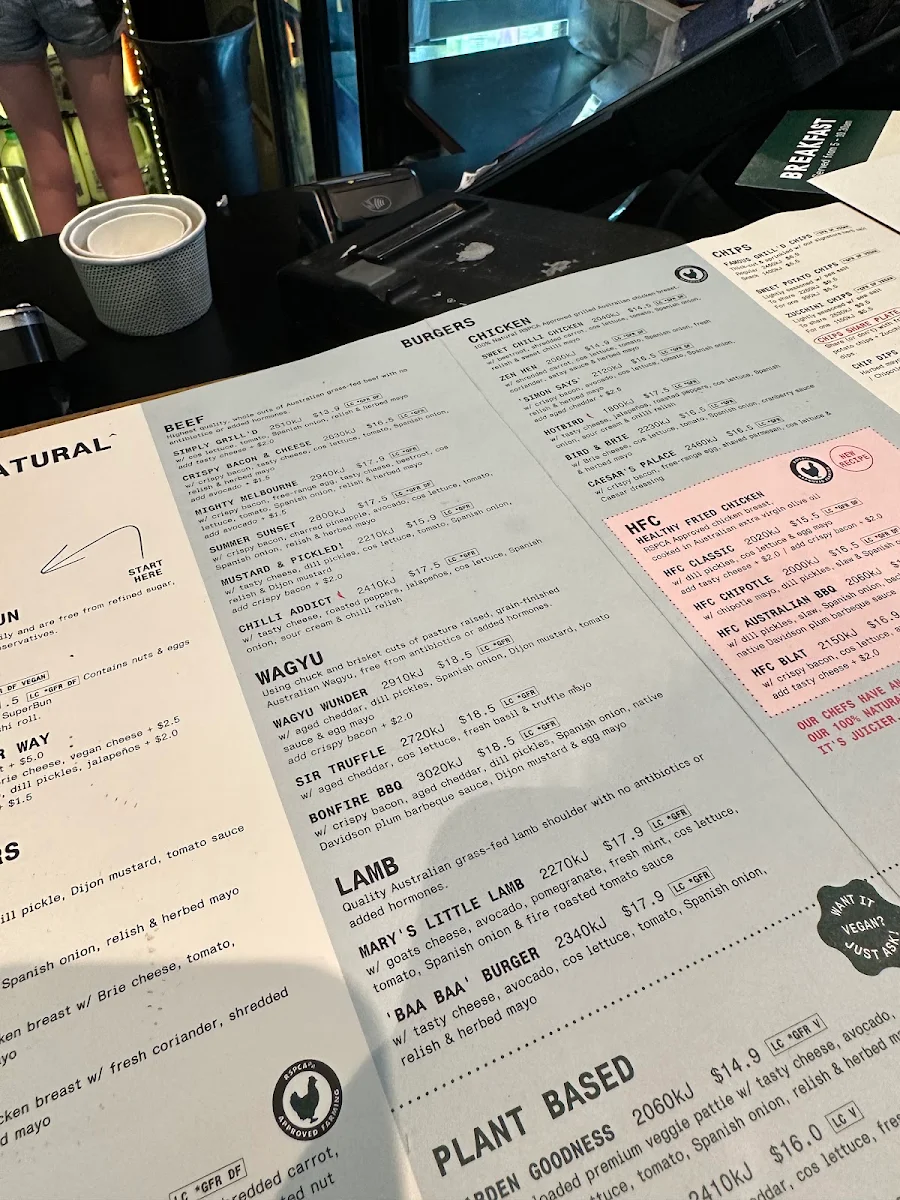 Menu, Grill'd Burgers - Melbourne Airport
