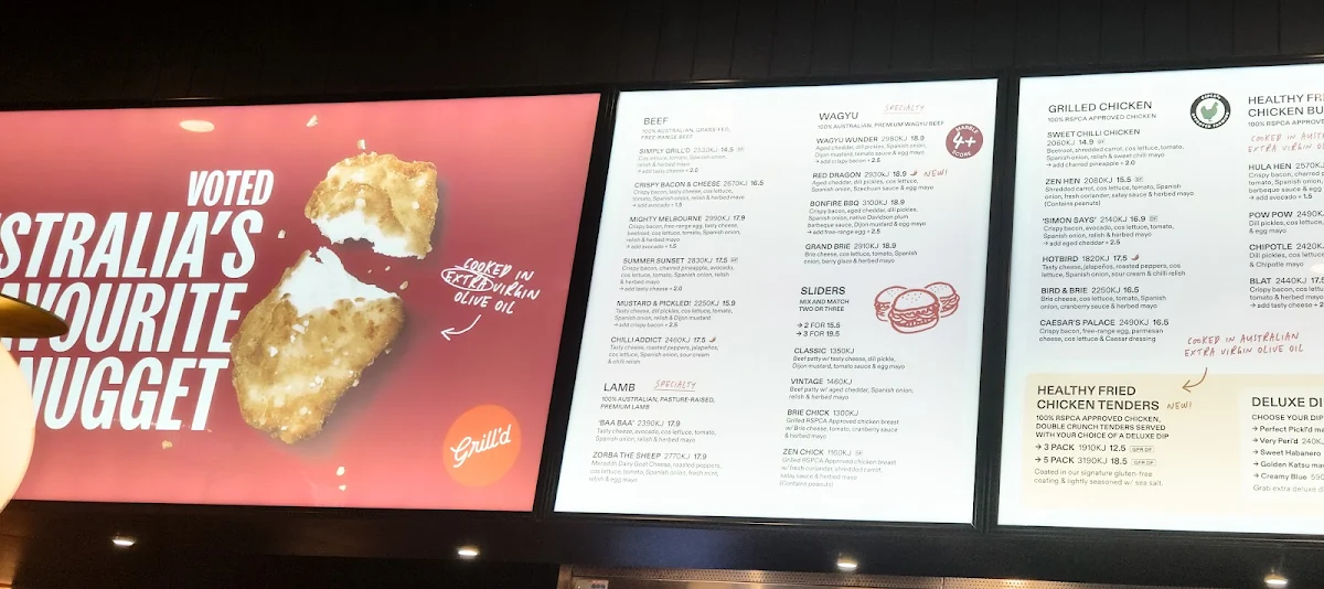 Menu, Grill'd Burgers - Melbourne Airport