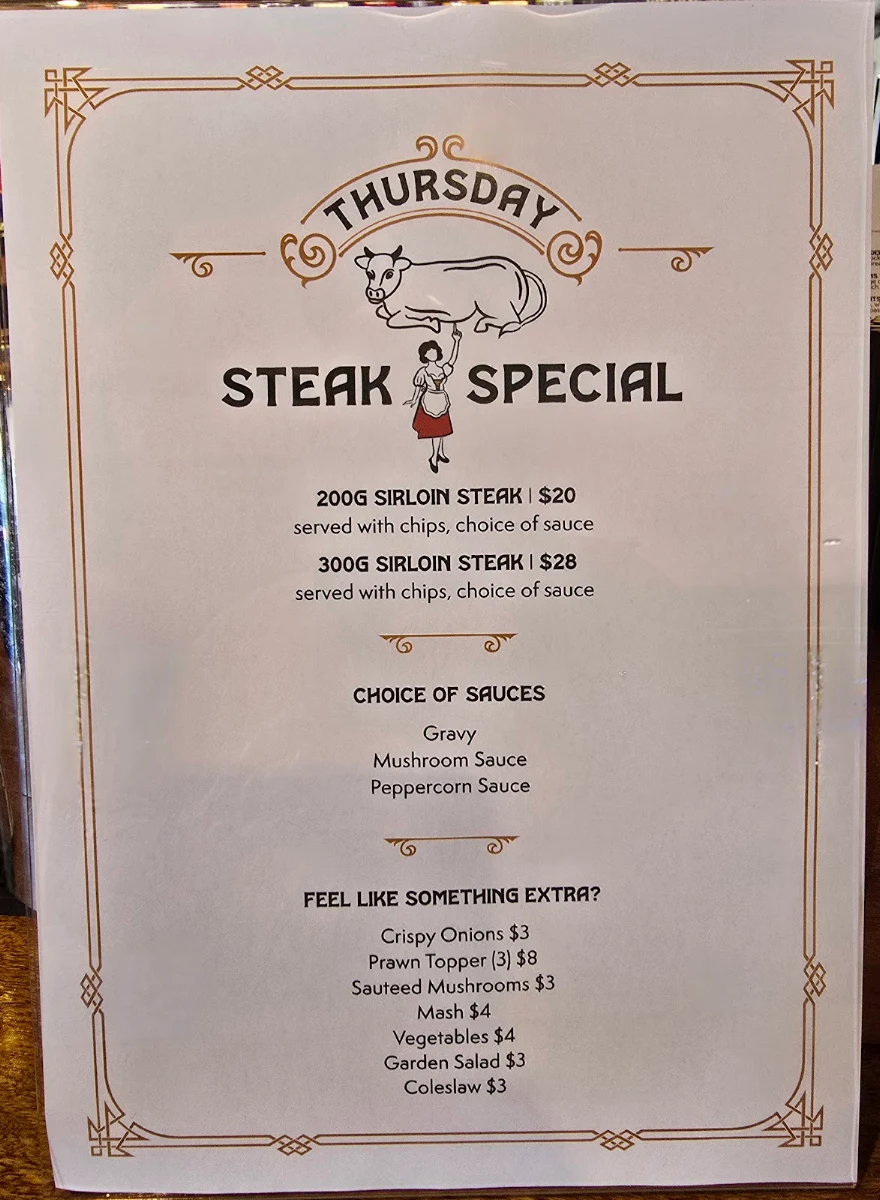 Menu, Molly's Irish Pub Vic Park
